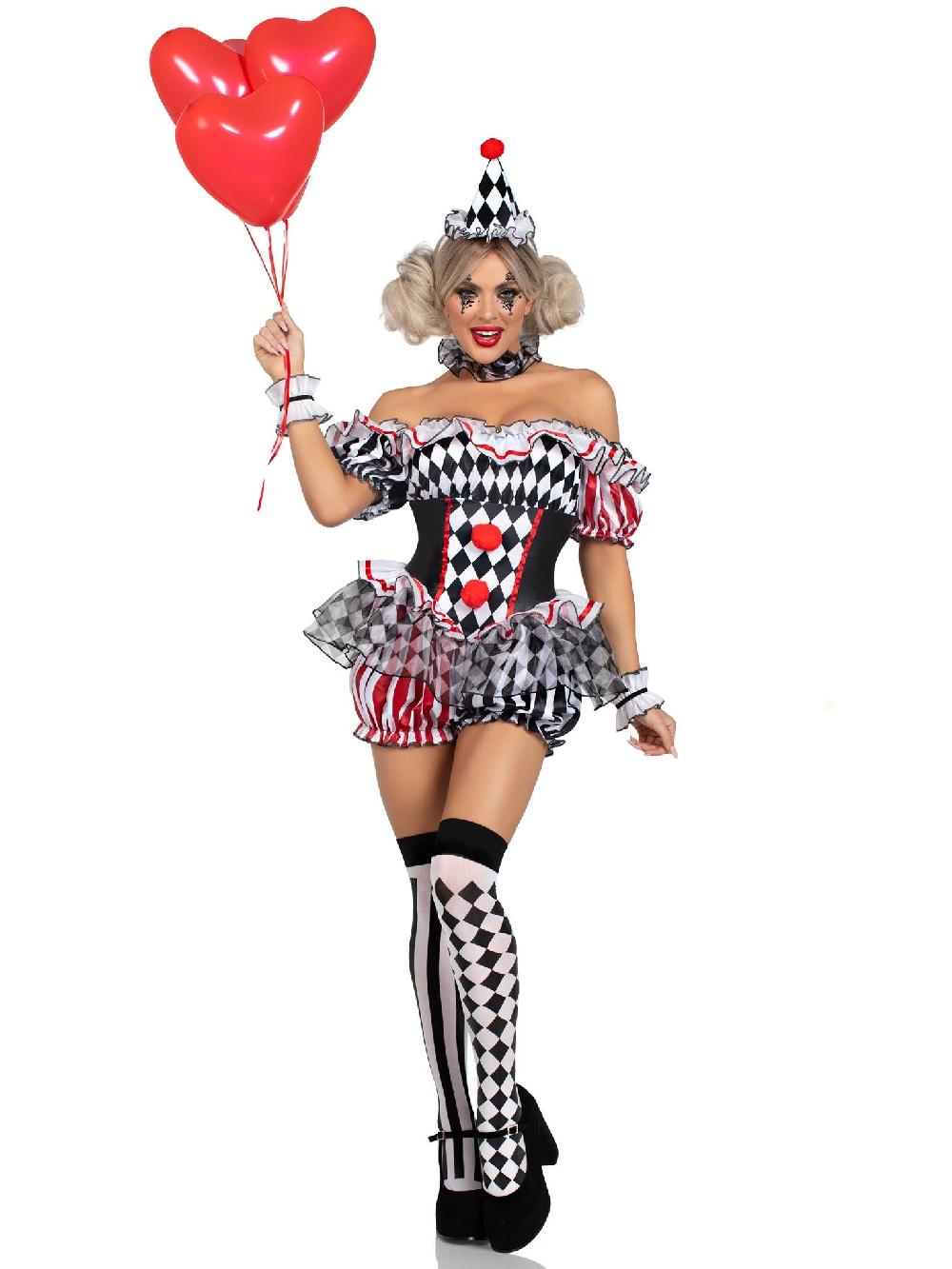 Leg Avenue Darling Harlequin Clown Costume White/Red/Black