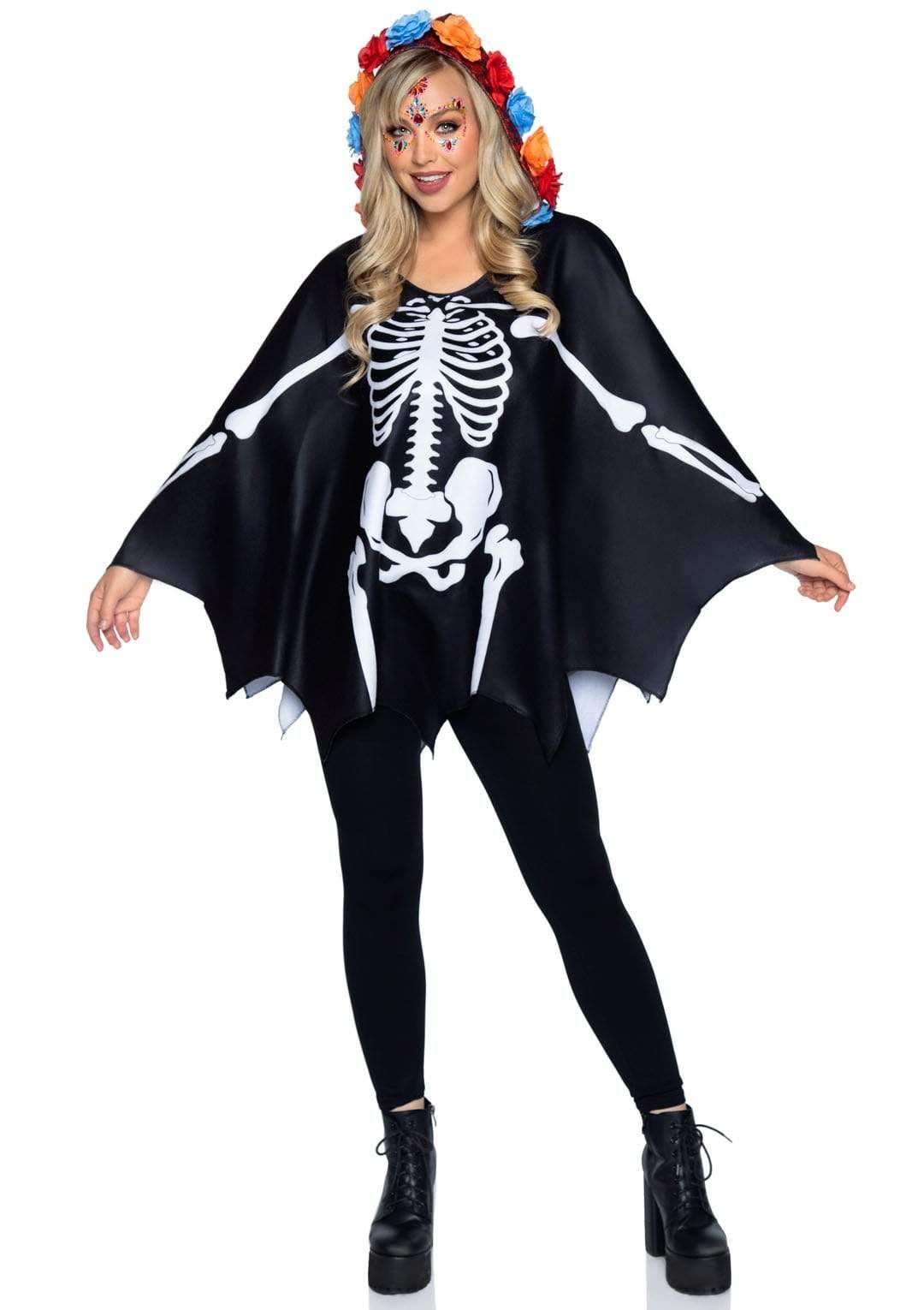 Leg Avenue Day Of The Dead Costume Poncho Black/White