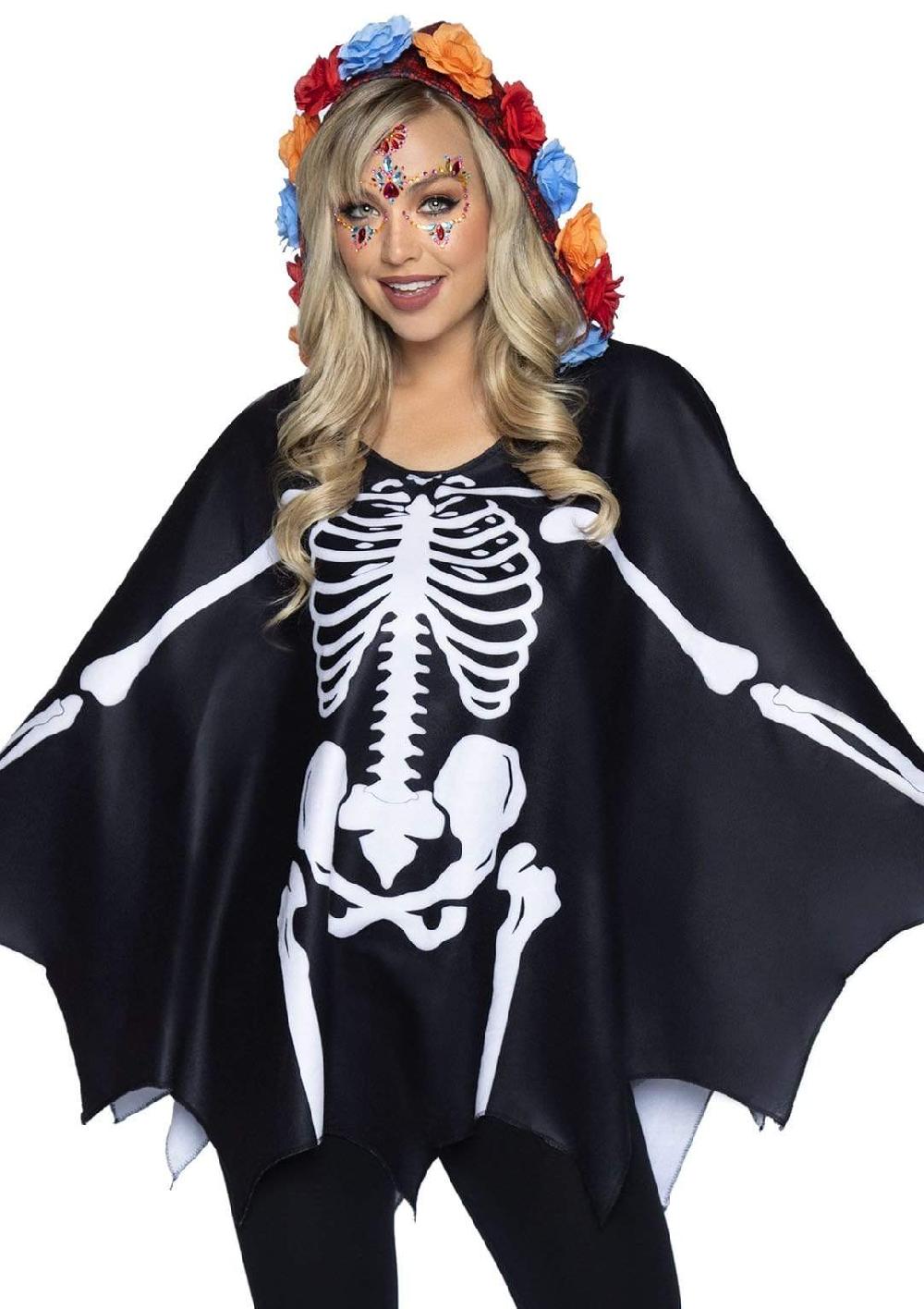 leg avenue Day of the Dead Costume Poncho Black/White