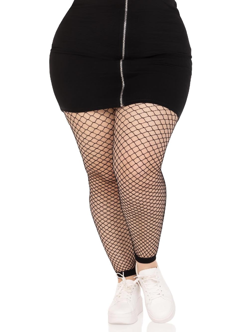 leg avenue Delilah Plus Fishnet Footless Tights Black