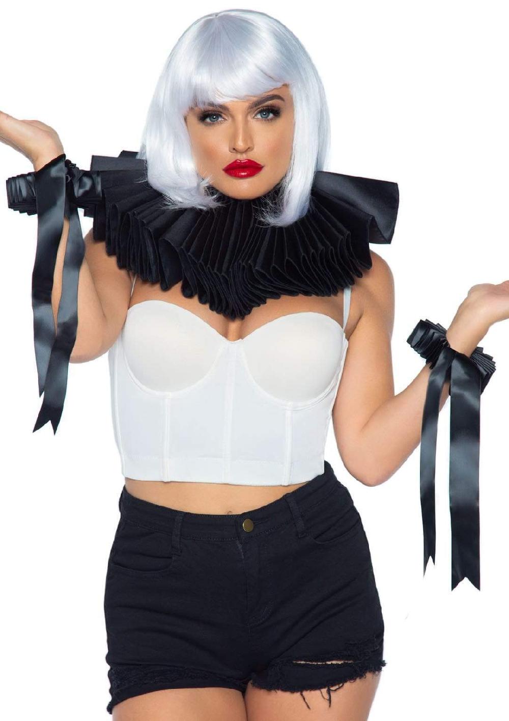 leg avenue Deluxe Ruffle Collar and Wrist Cuffs Black