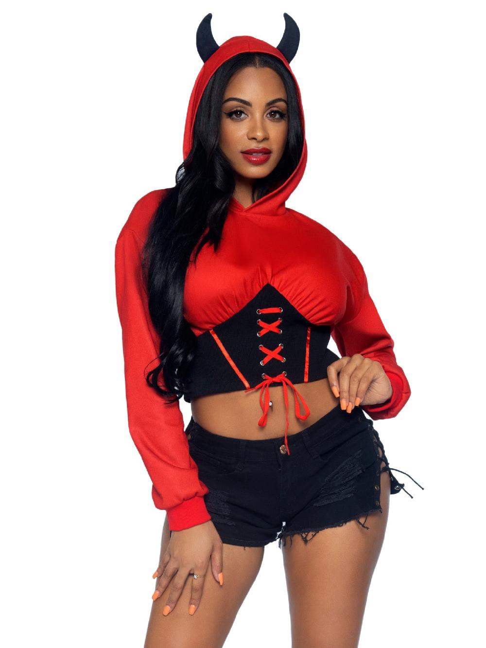 leg avenue Devil Cropped Hoodie With Wings Red/Black