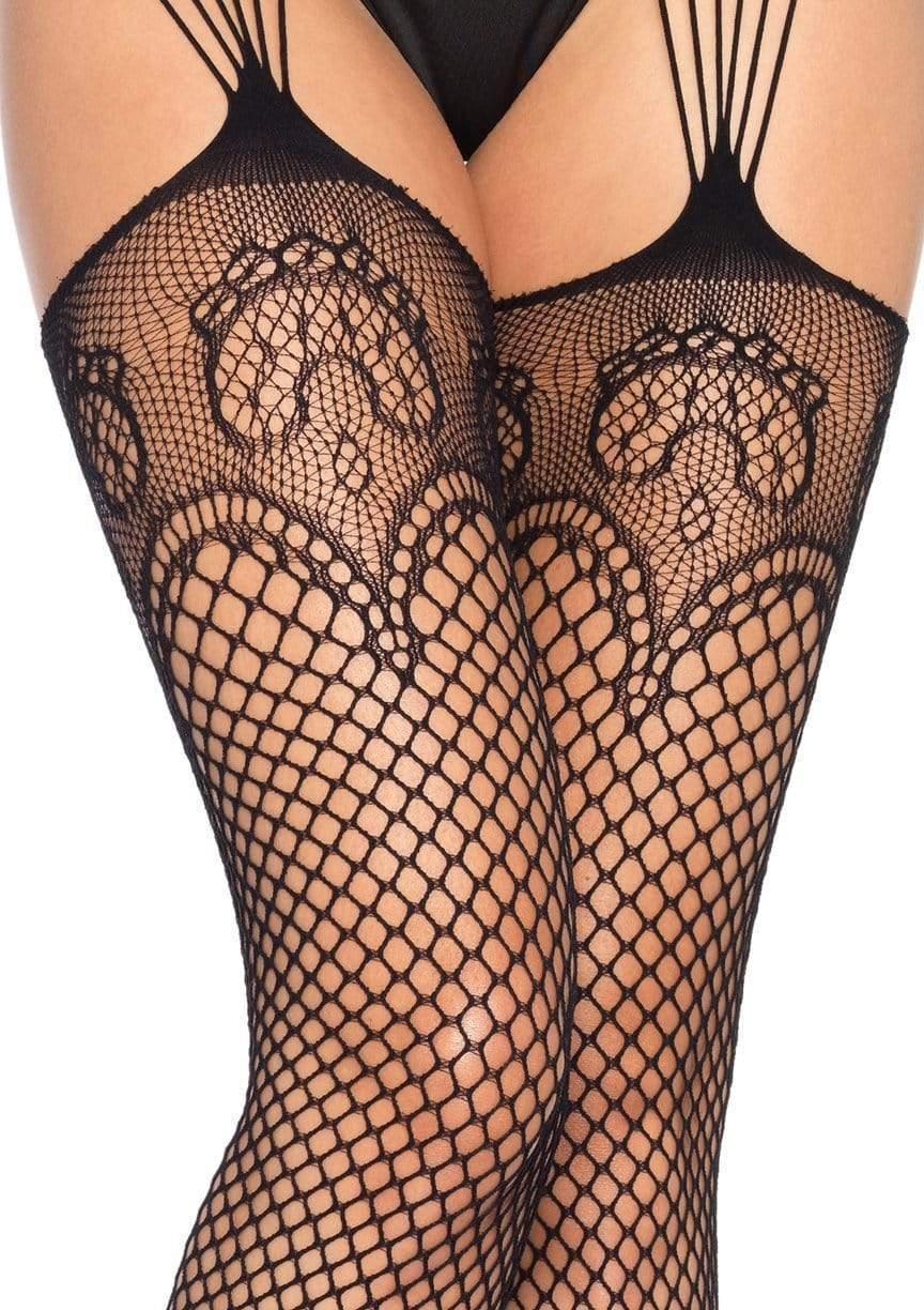 Leg Avenue Duchess Garter Belt Fishnet Stockings Black