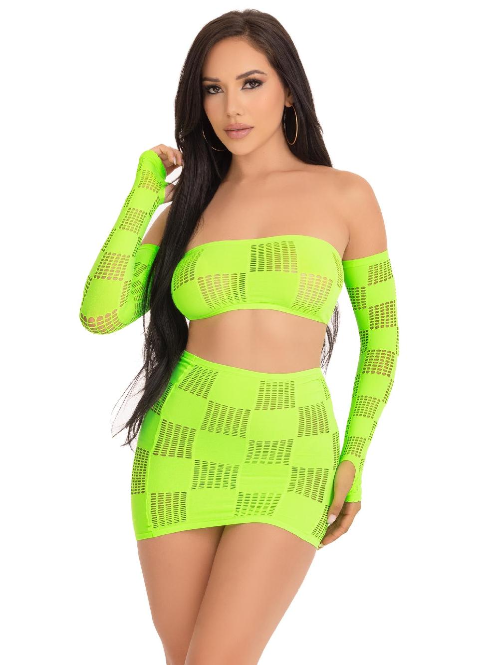 Leg Avenue Ego Trip Checkerboard Bandeau Set Neon Green