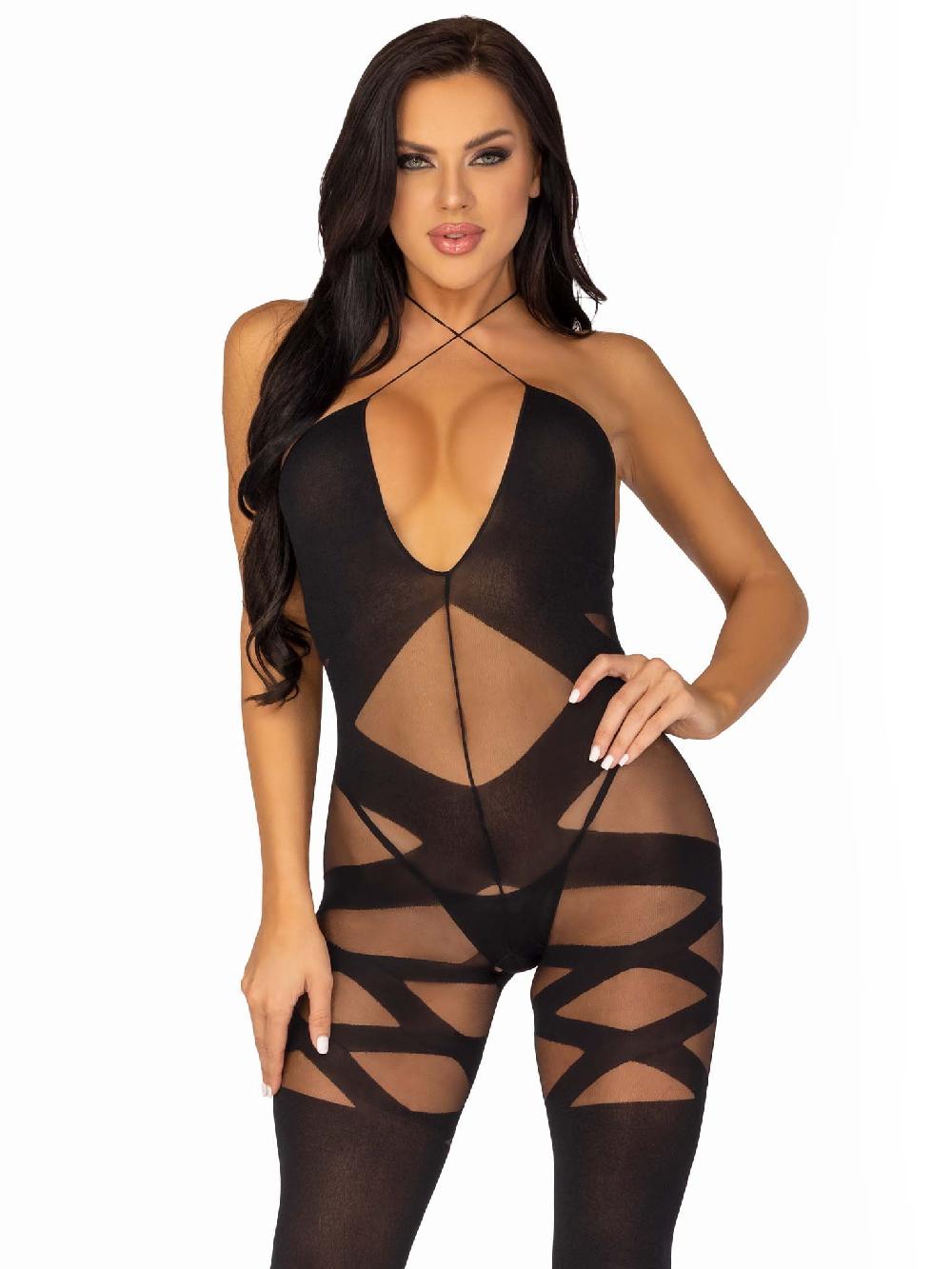 Leg Avenue Feels Like Love Opaque Bodystocking Black