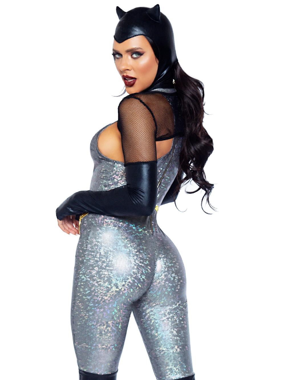 Leg Avenue Feline Felon Villain Catsuit Costume Black/Silver