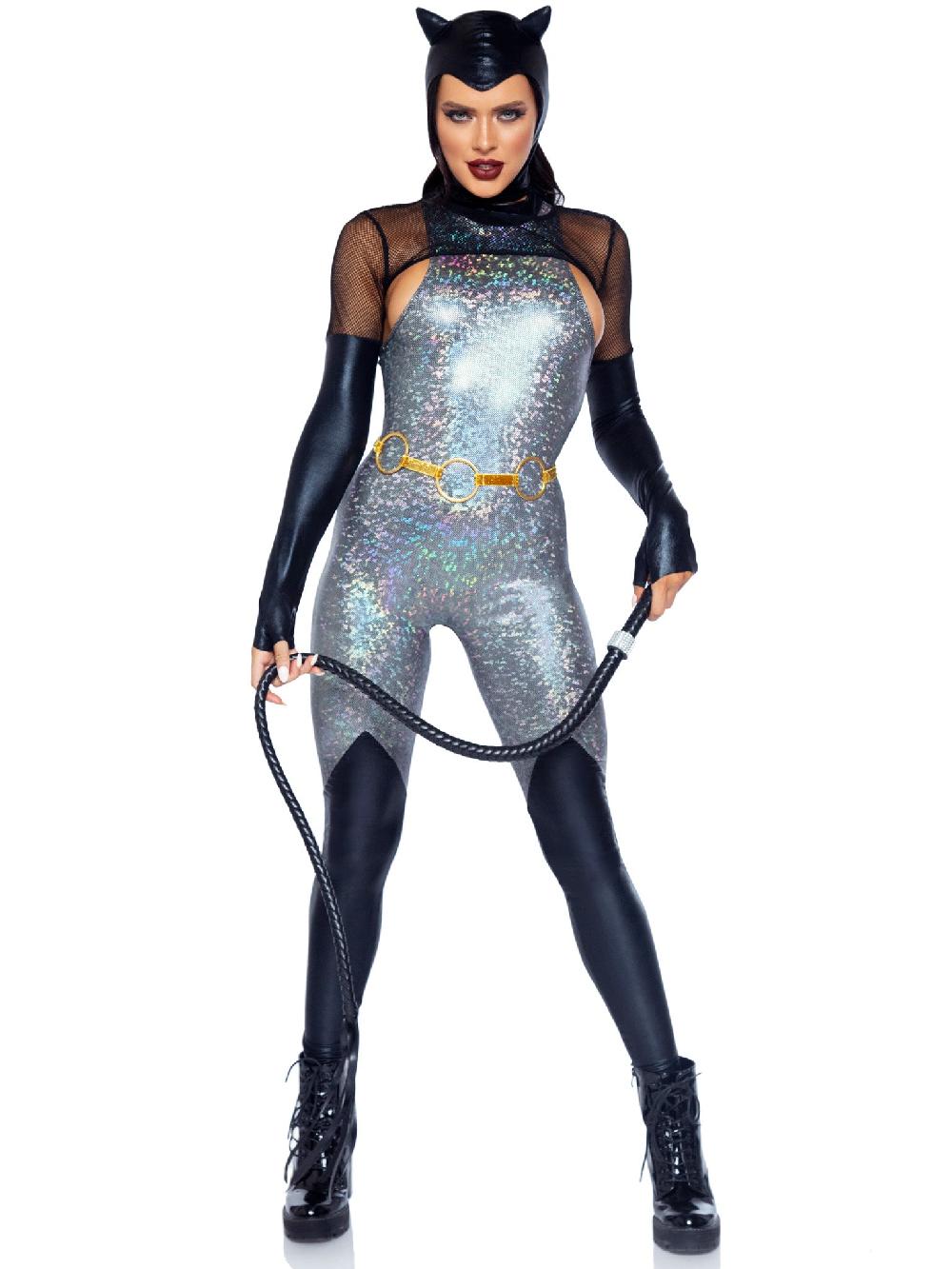 Leg Avenue Feline Felon Villain Catsuit Costume Black/Silver