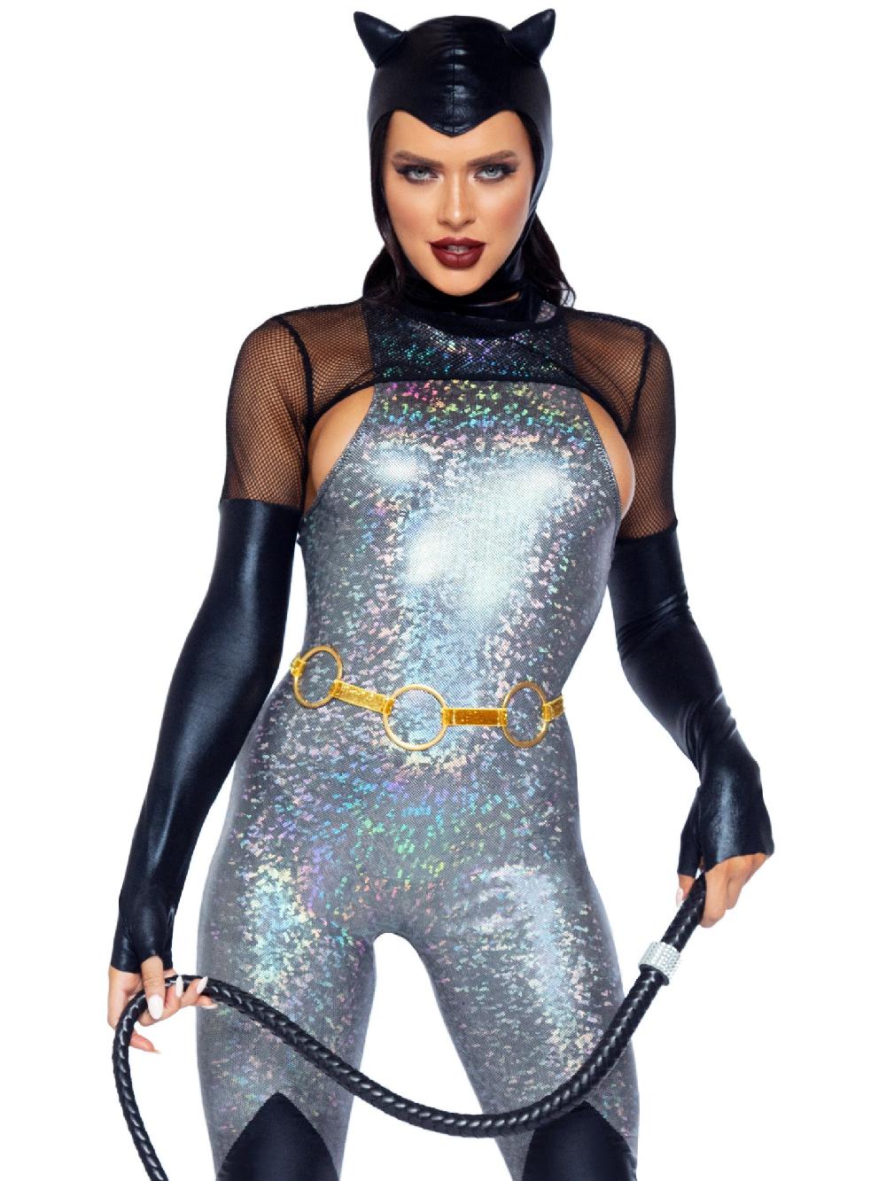 leg avenue Feline Felon Villain Catsuit Costume Black/Silver