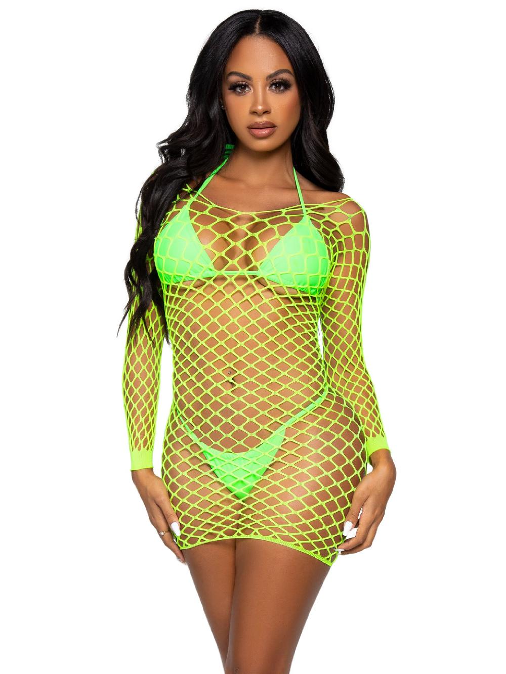 Leg Avenue Find Me In Paradise Net Mini Dress Neon Pink