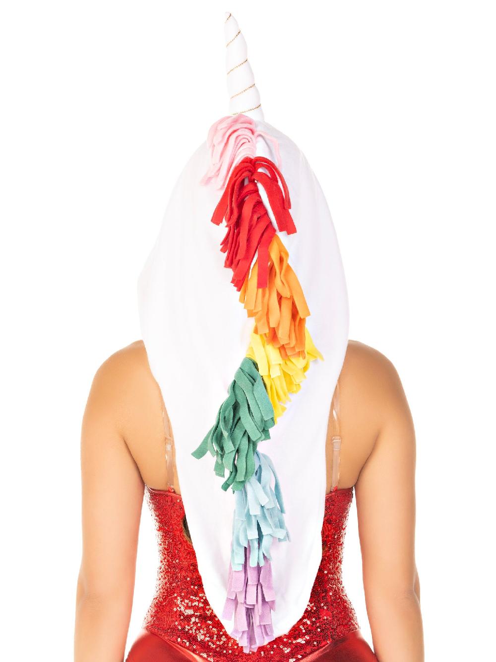 Leg Avenue Fleece Rainbow Unicorn Hood With Star Ties White