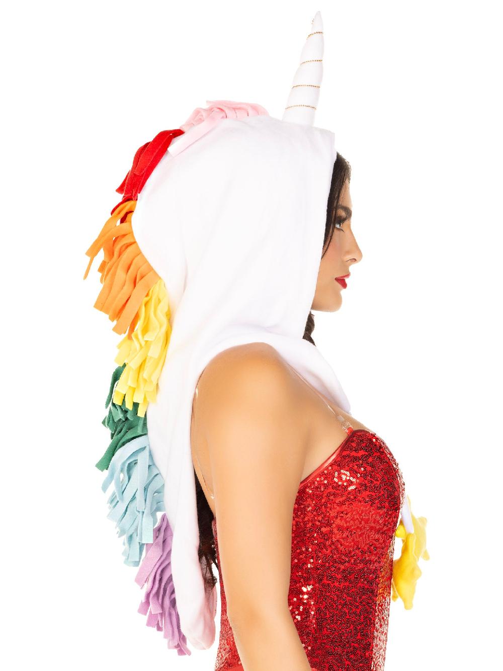 Leg Avenue Fleece Rainbow Unicorn Hood With Star Ties White