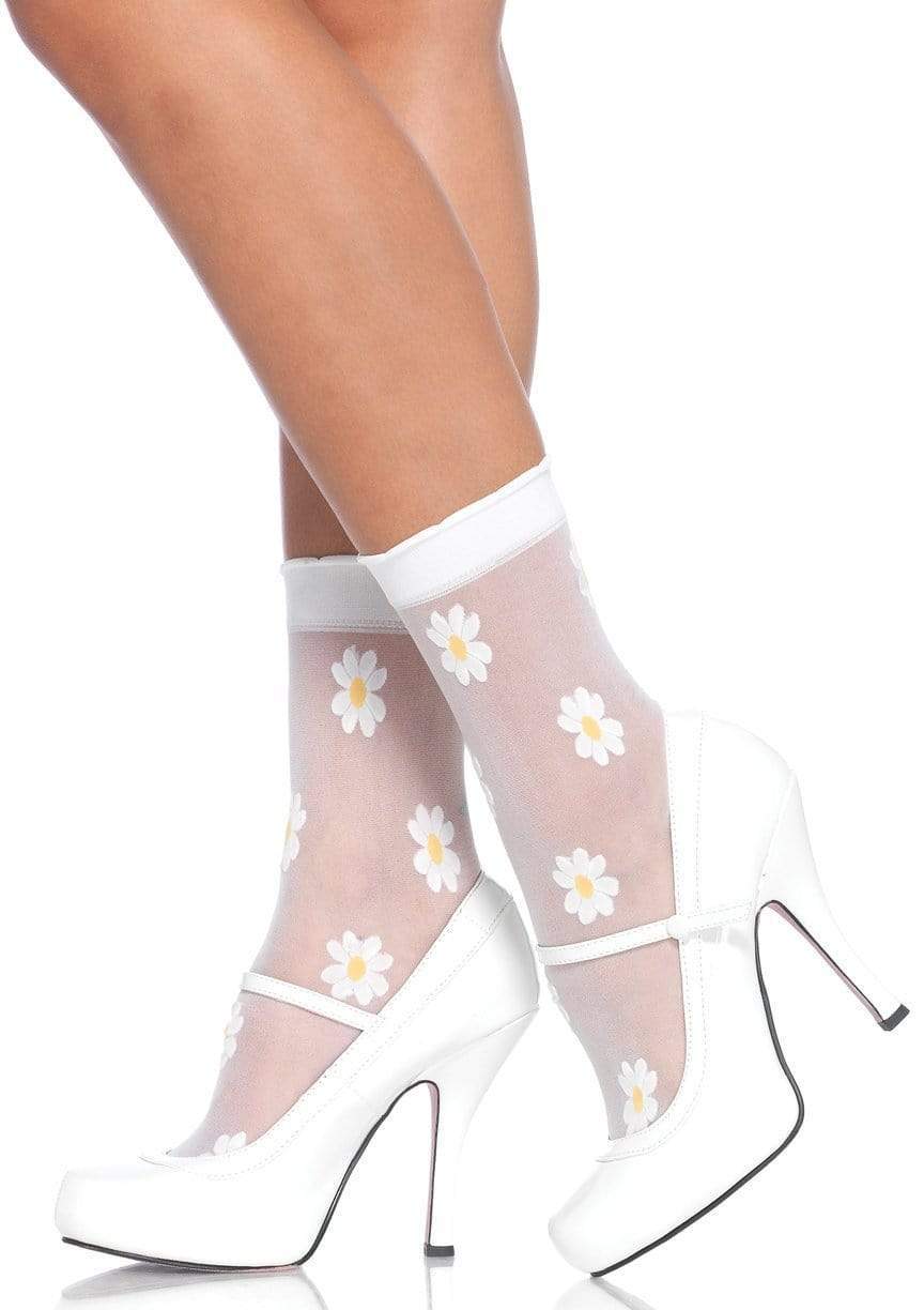 leg avenue Flora Sheer Daisy Ankle Socks White/Yellow