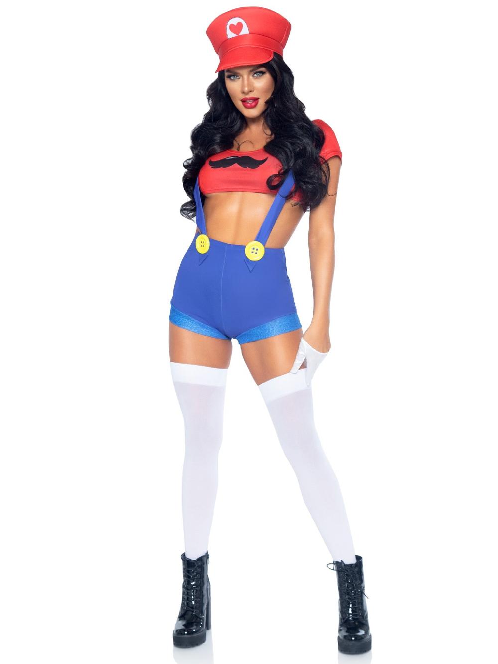 Leg Avenue Gamer Babe Sexy Costume With Hat Red/Blue