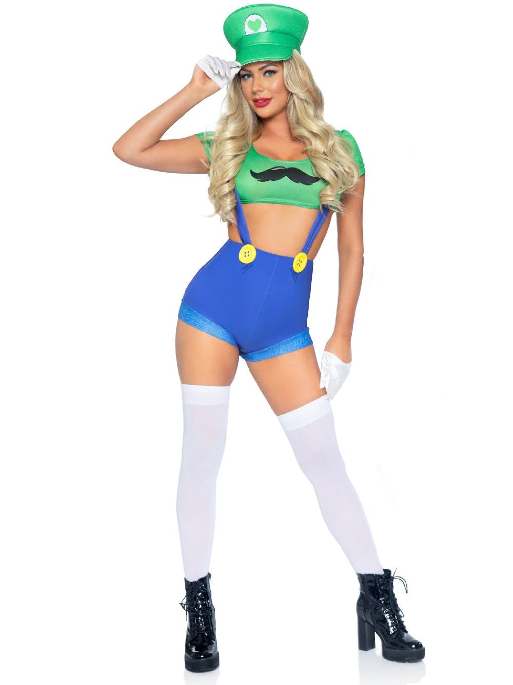 Leg Avenue Gamer Sidekick Sexy Costume With Hat Green/Blue