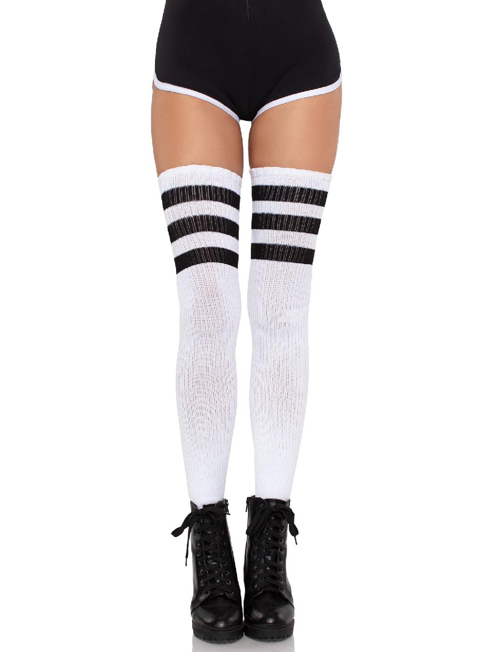 Leg Avenue Gina Athletic Thigh High Stockings Black/White