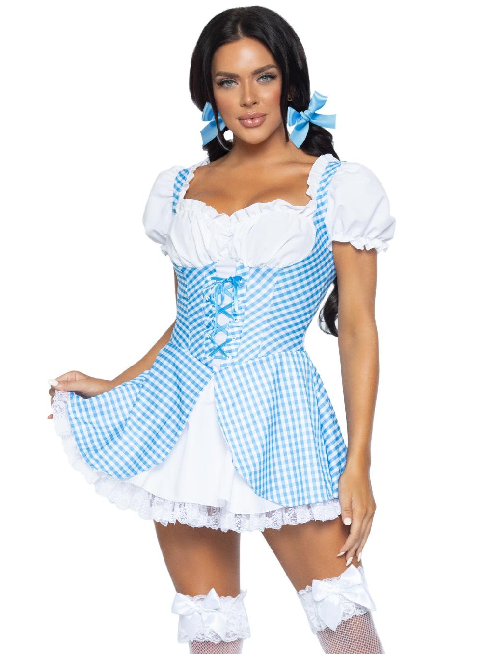 Leg Avenue Gingham Dress With Split Skirt Blue/White