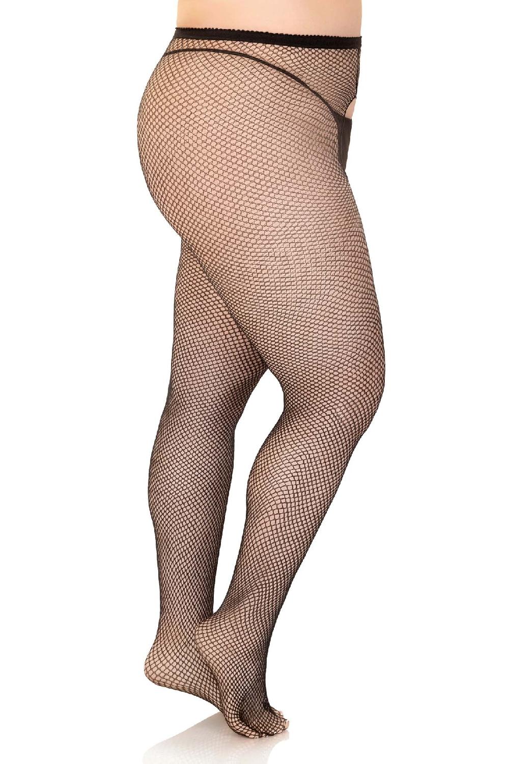 Leg Avenue Ginny Plus Fishnet Crotchless Pantyhose Black