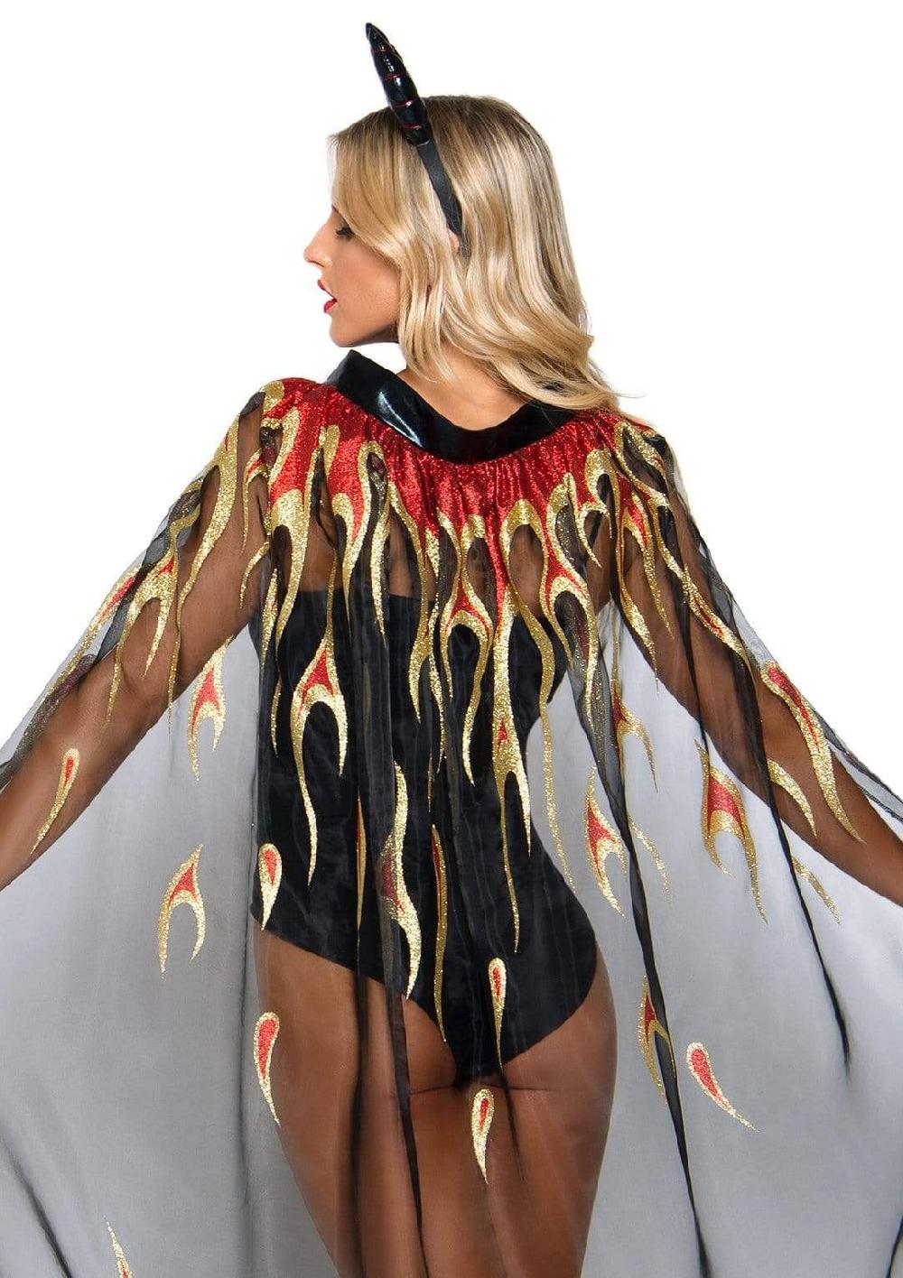 Leg Avenue Glitter Flame Devil Cape And Devil Horns Black