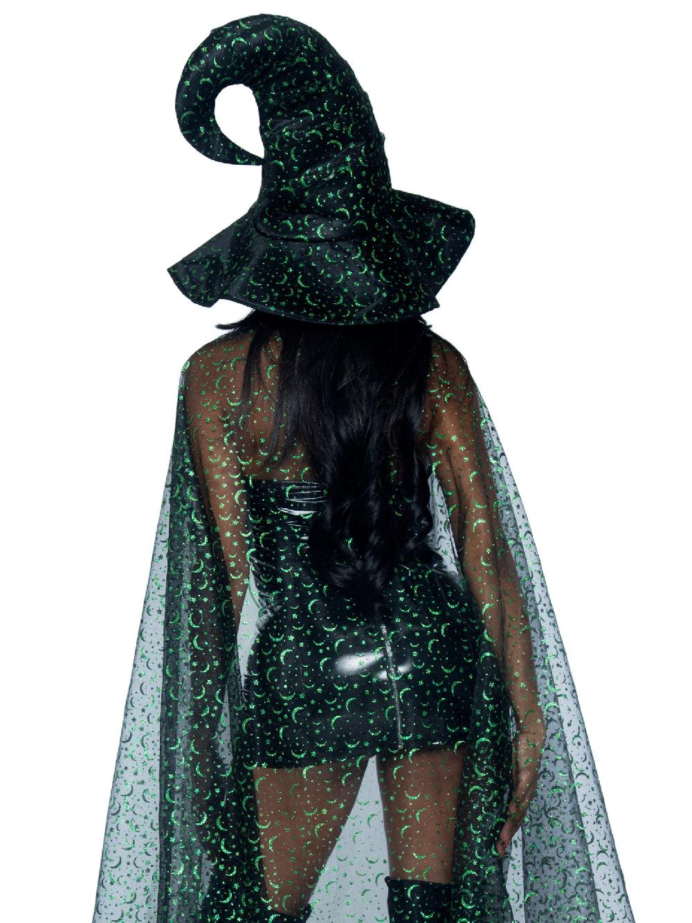 Leg Avenue Glitter Moon Cape And Witch Hat Costume Set Black/Green