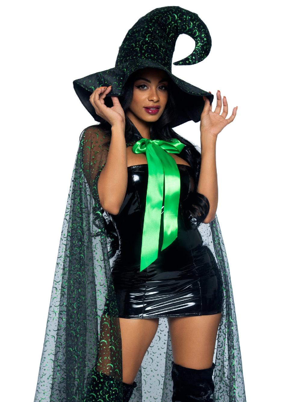 leg avenue Glitter Moon Cape and Witch Hat Costume Set Black/Green