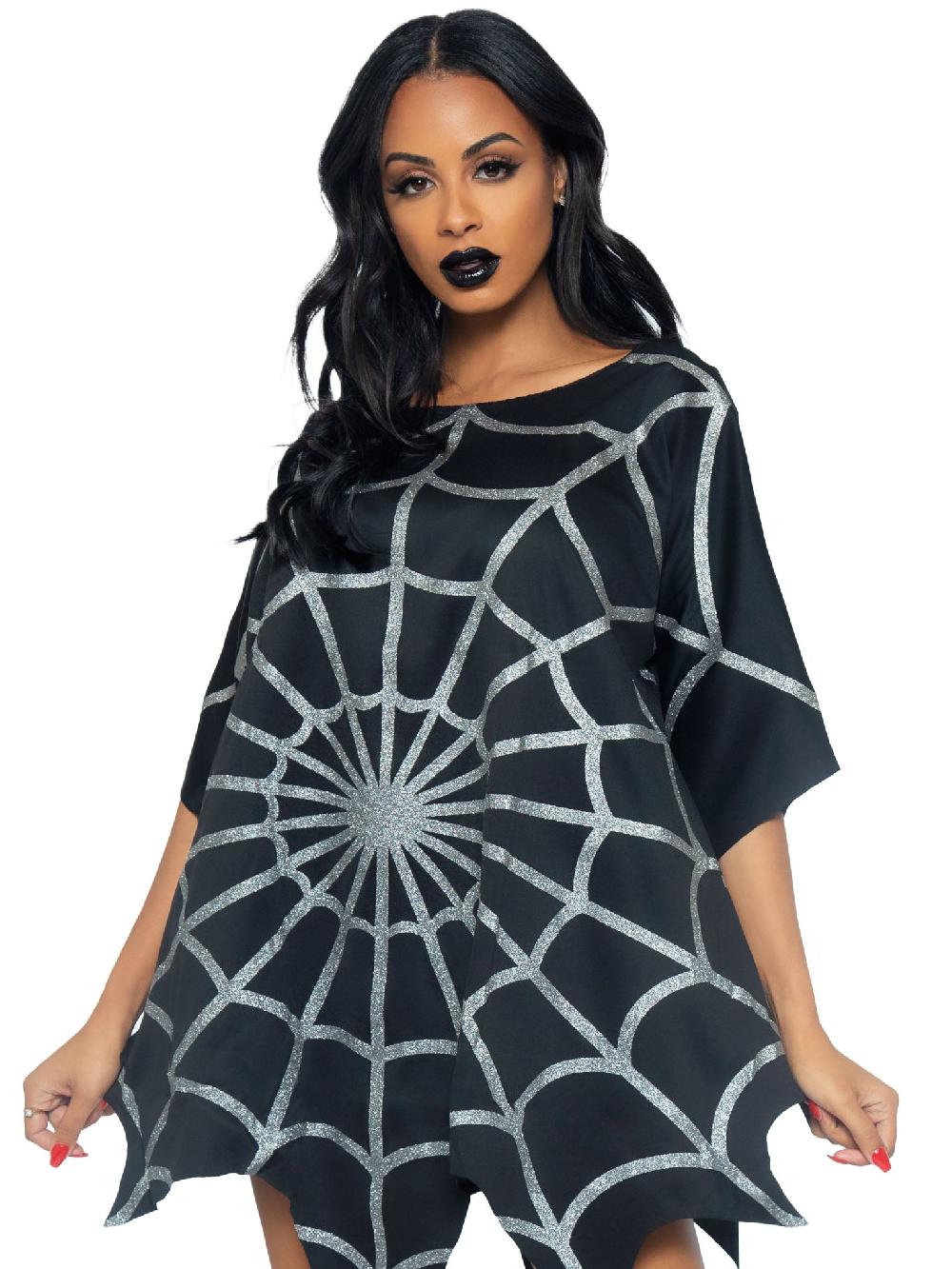 Leg Avenue Gothic Glitter Spider Web Costume Poncho Black