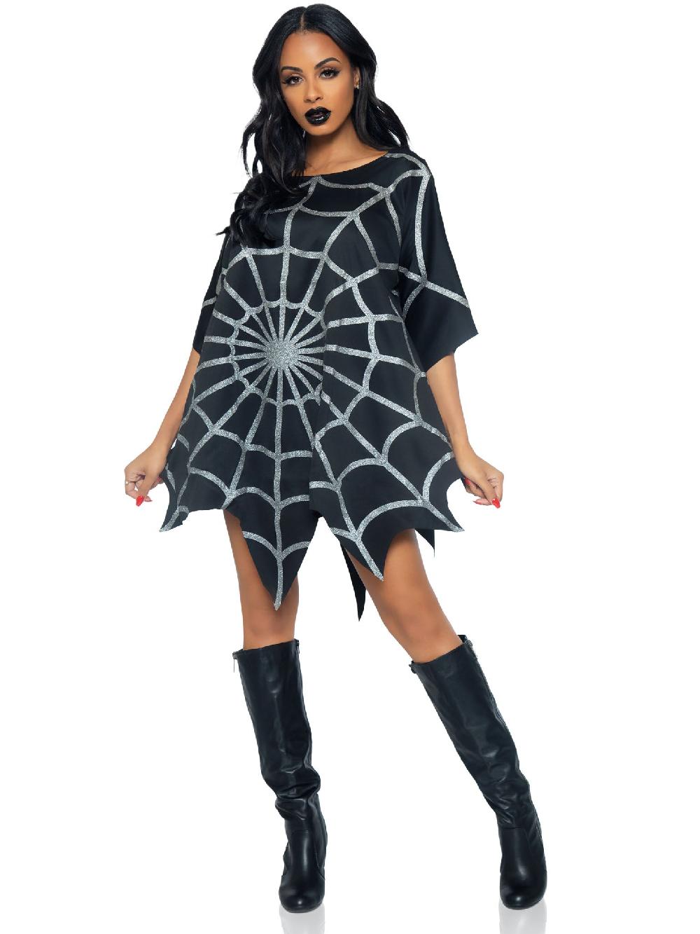 Leg Avenue Gothic Glitter Spider Web Costume Poncho Black