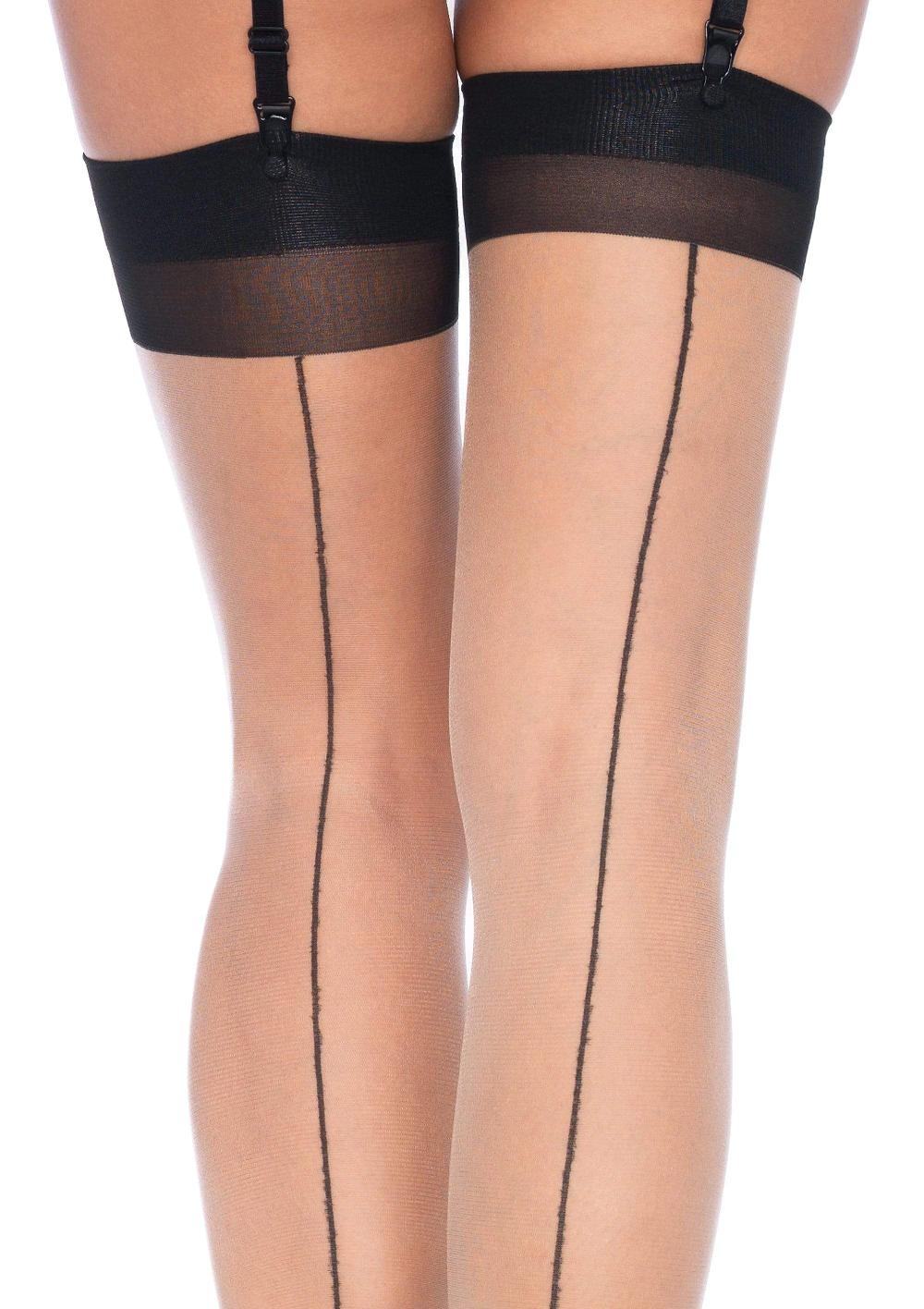 Leg Avenue Grace Cuban Contrast Heel Stockings Nude/Black