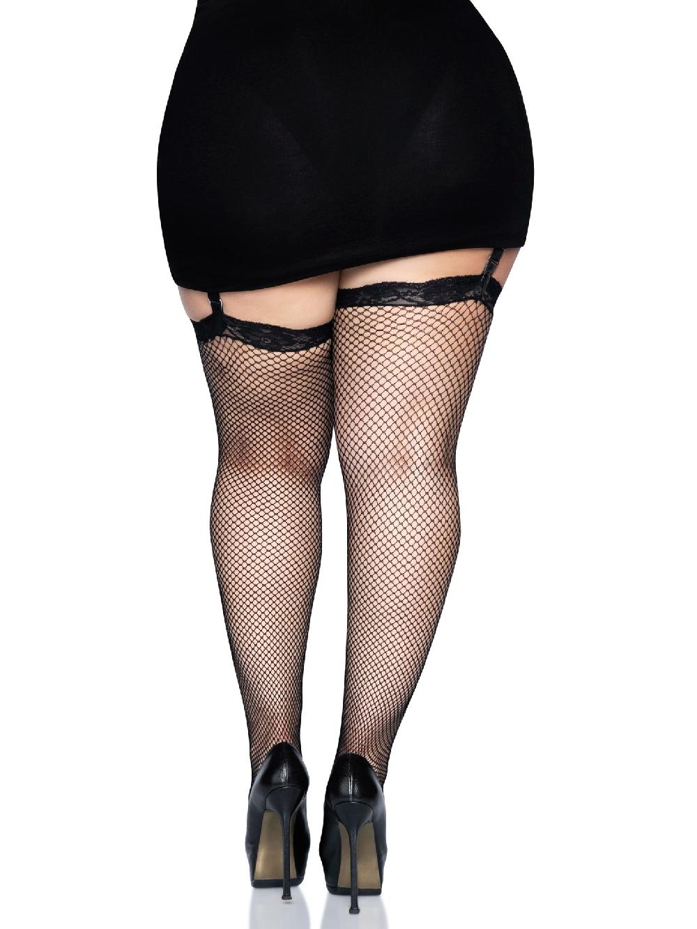 Leg Avenue Gwen Plus Fishnet Thigh High Stockings Black
