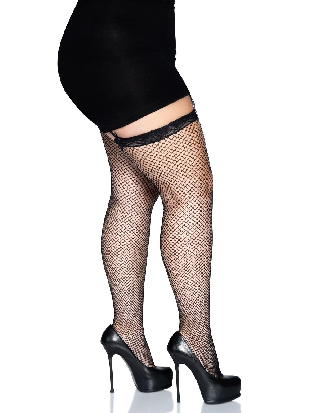 Leg Avenue Gwen Plus Fishnet Thigh High Stockings Black