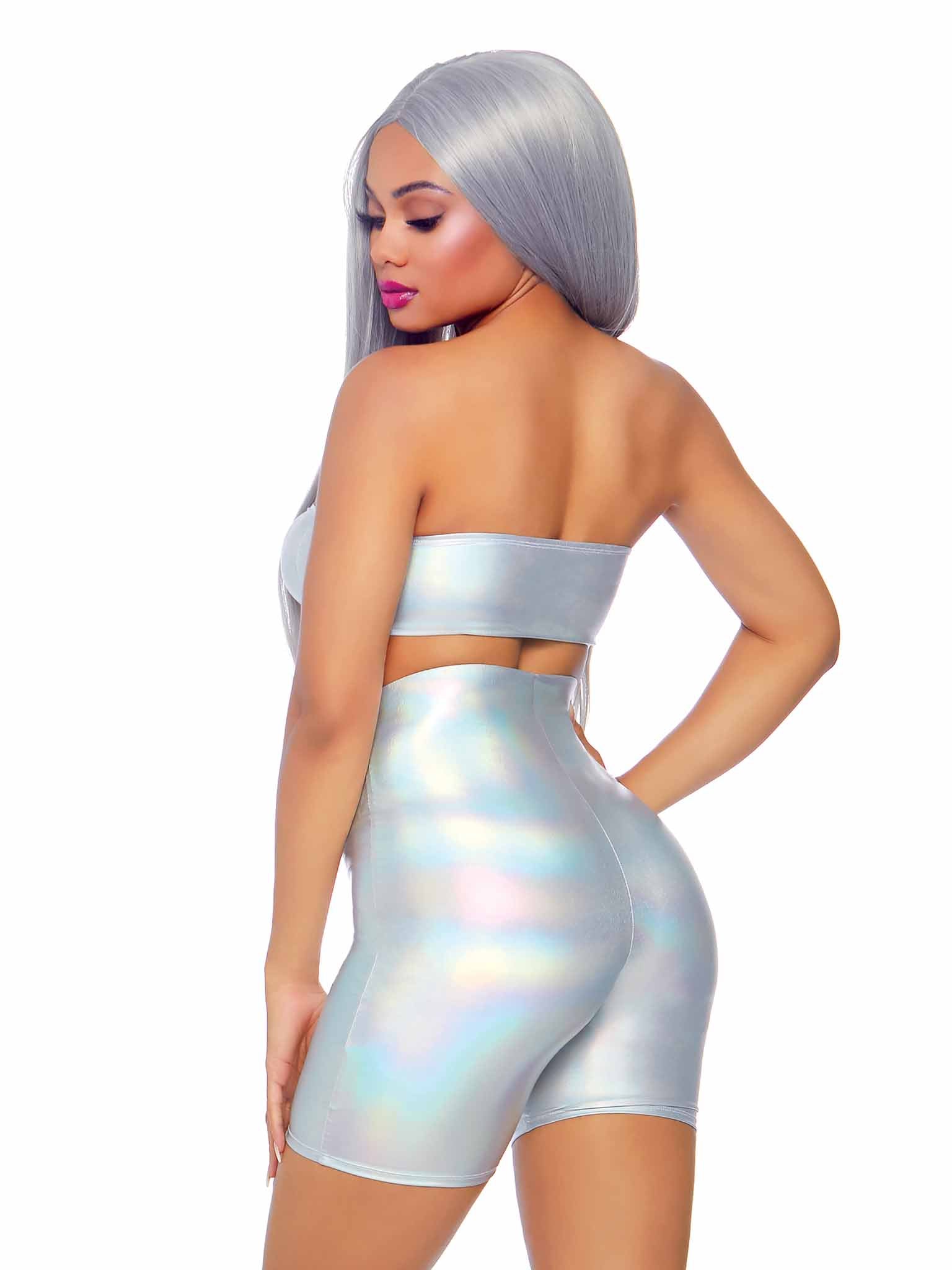 Leg Avenue Holographic Bandeau And Shorts Set Holographic