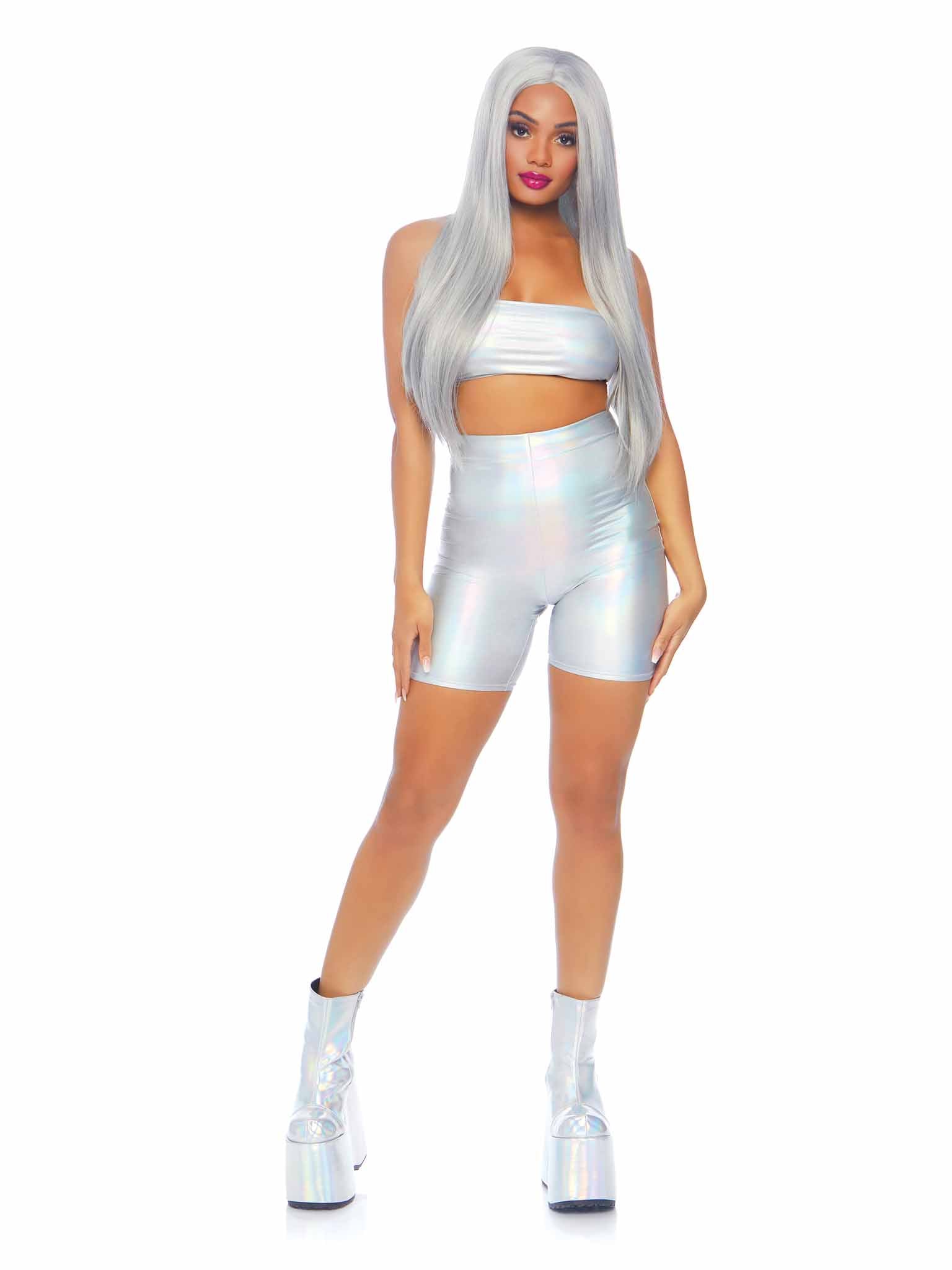 Leg Avenue Holographic Bandeau And Shorts Set Holographic