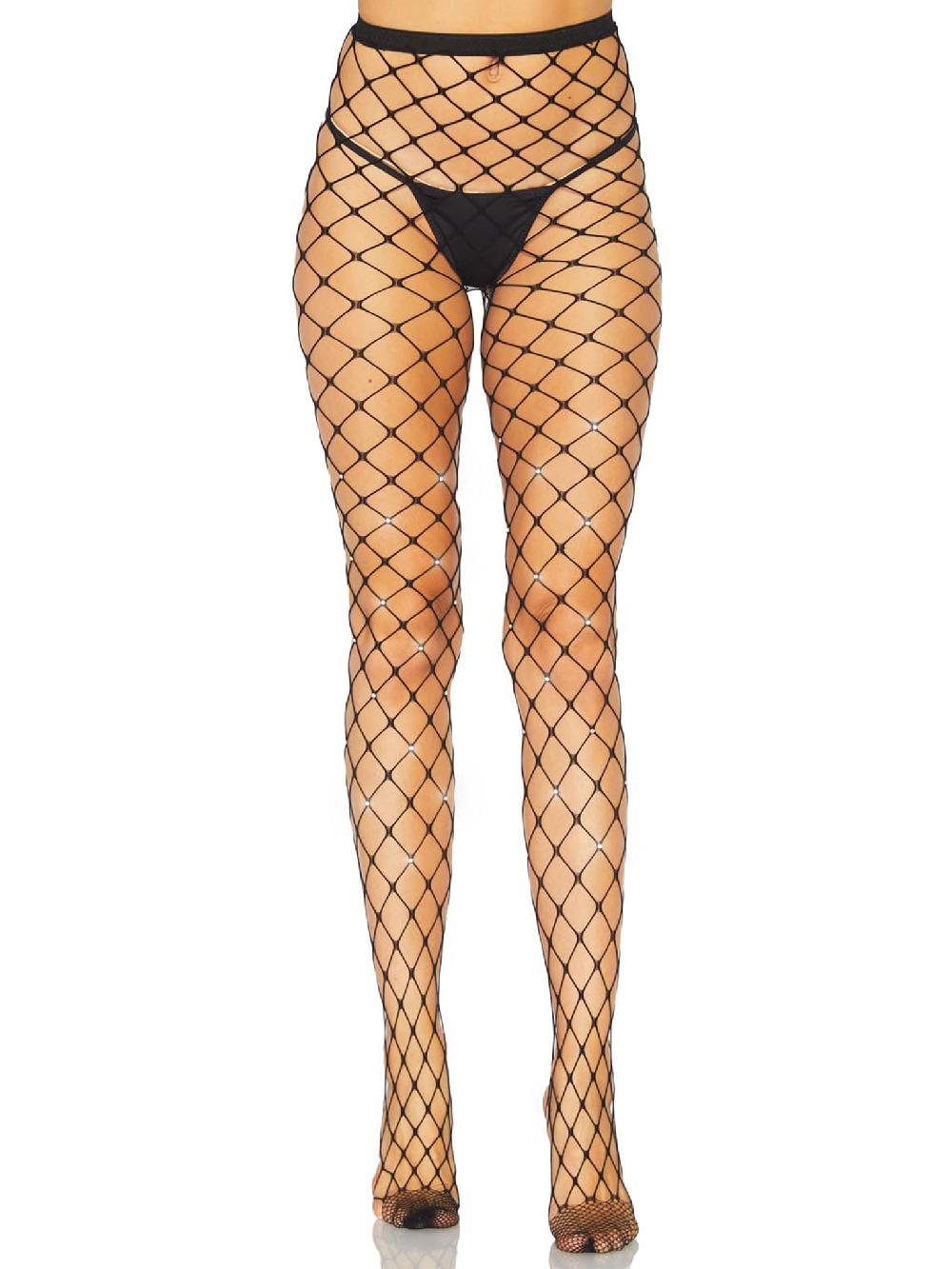 Leg Avenue Jenelle Rhinestone Fence Net Tights Black