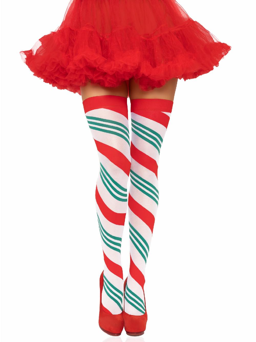 leg avenue Jolly Holiday Striped Thigh Highs Green/Red