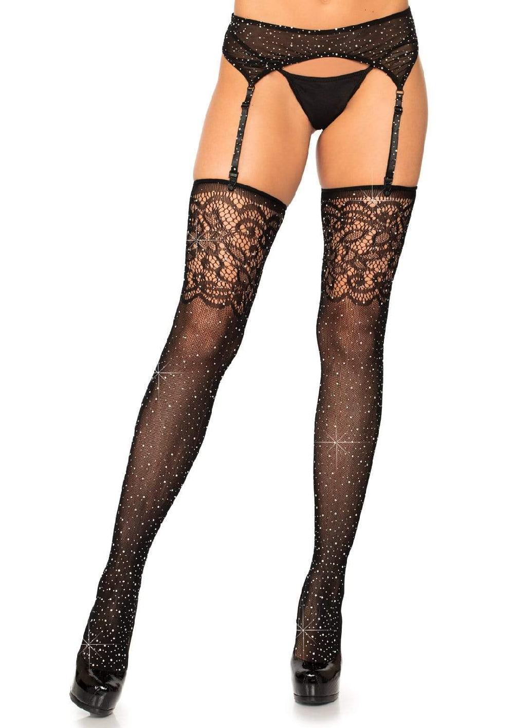 leg avenue Katarina Rhinestone Fishnet Stockings Black