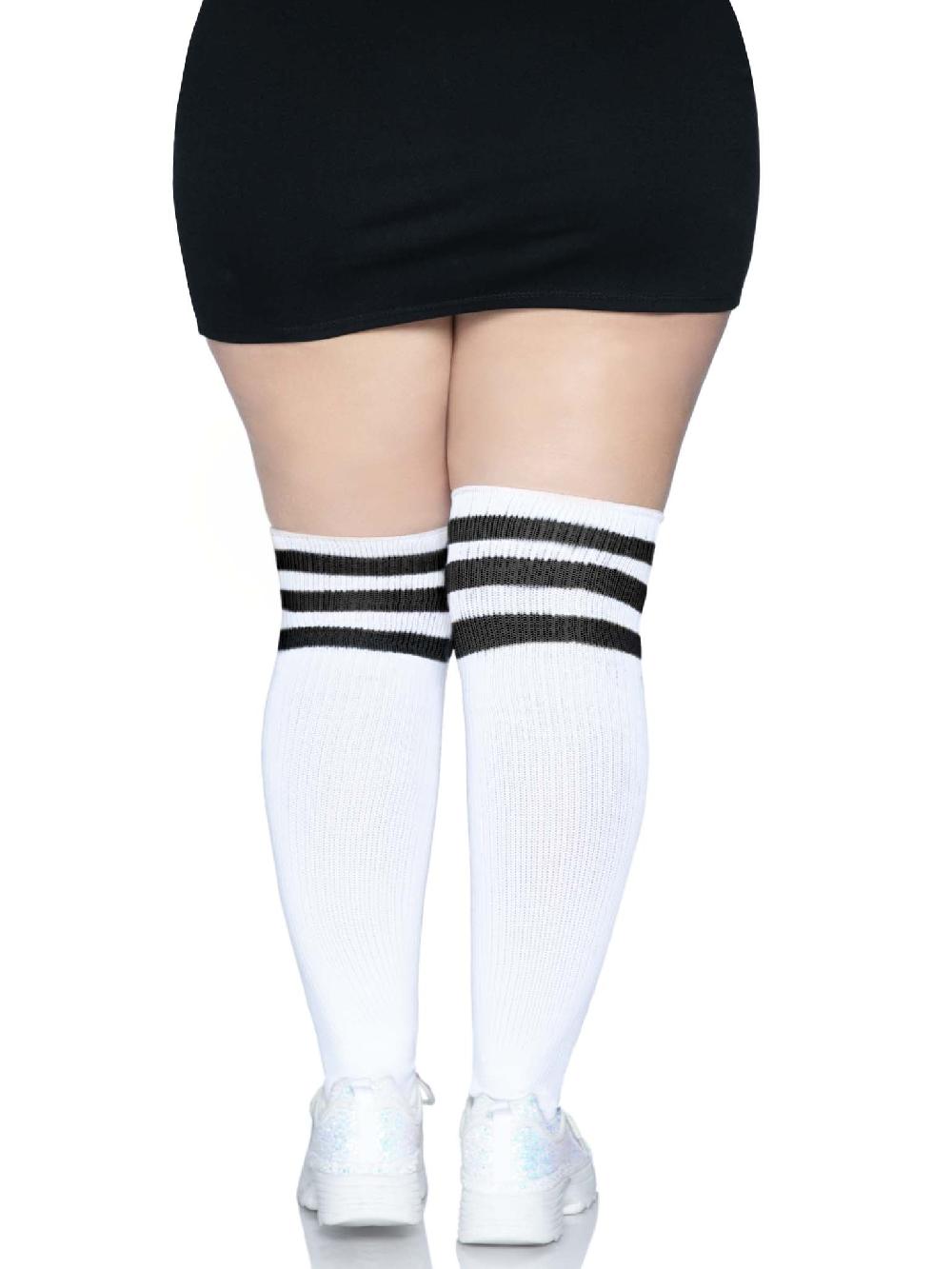 Leg Avenue Kellee Plus Athletic Over The Knee Socks White/Black