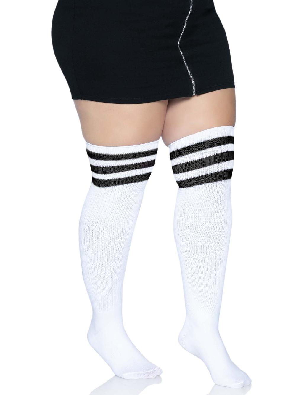 Leg Avenue Kellee Plus Athletic Over The Knee Socks White/Black