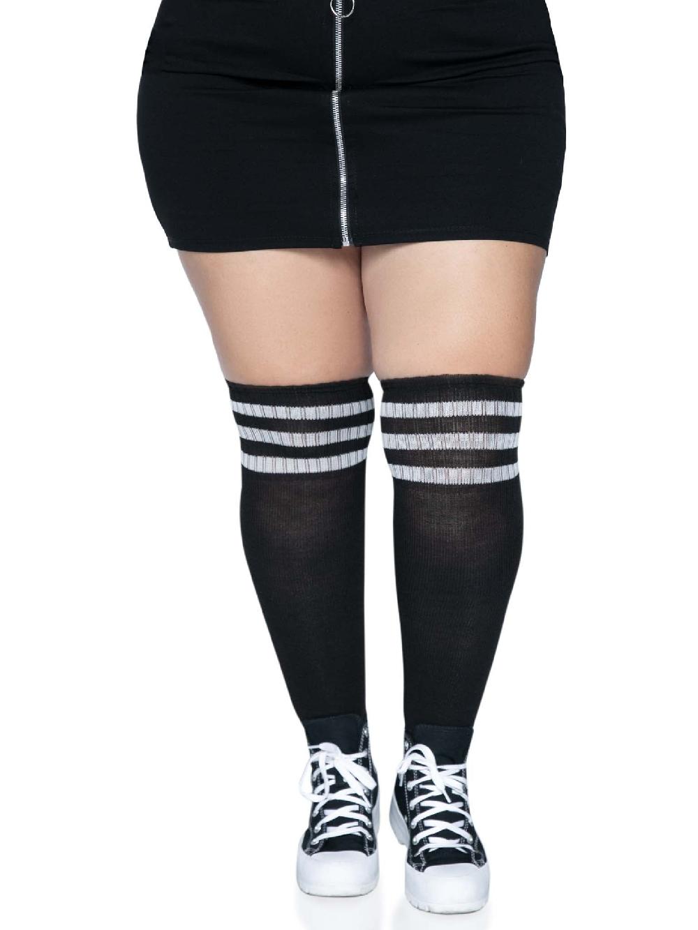 Leg Avenue Kellee Plus Athletic Over The Knee Socks White/Black