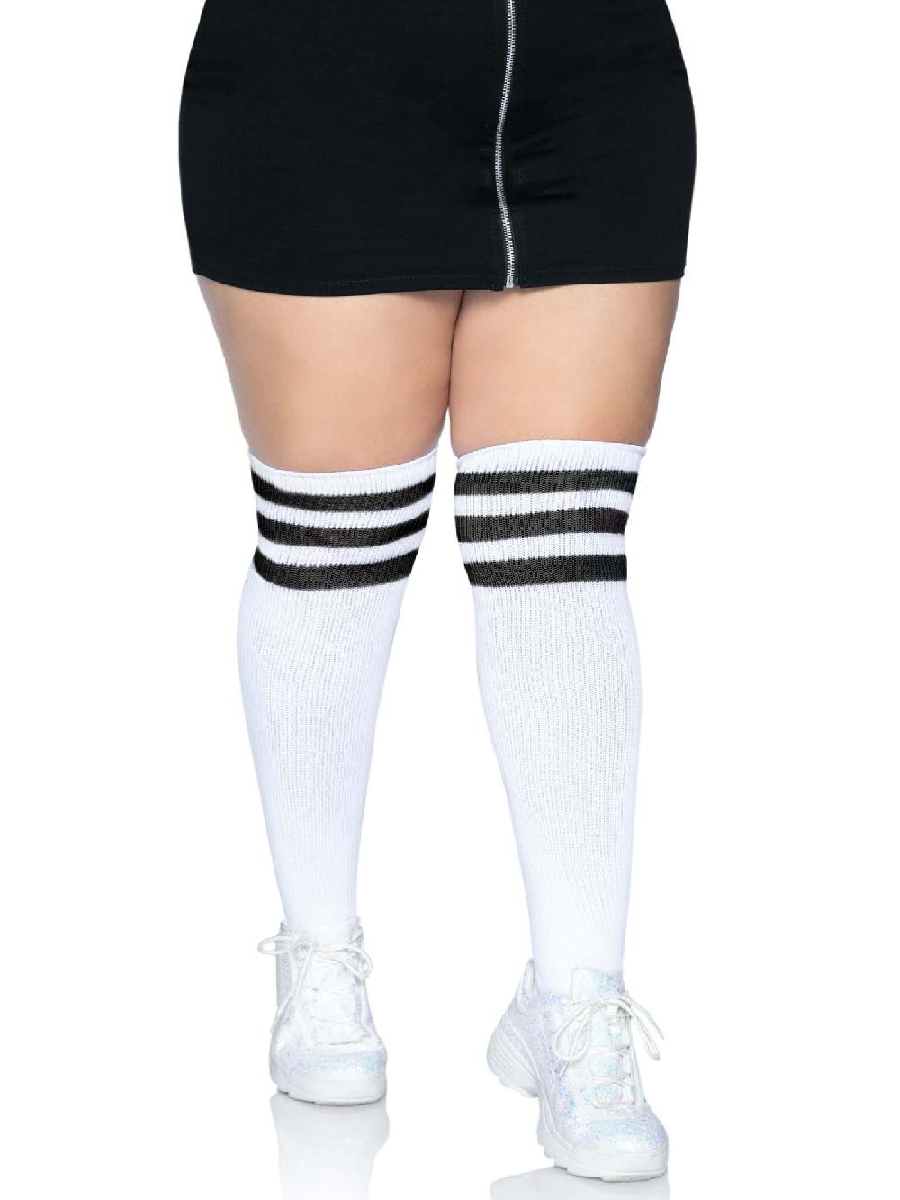 leg avenue Kellee Plus Athletic Over The Knee Socks White/Black