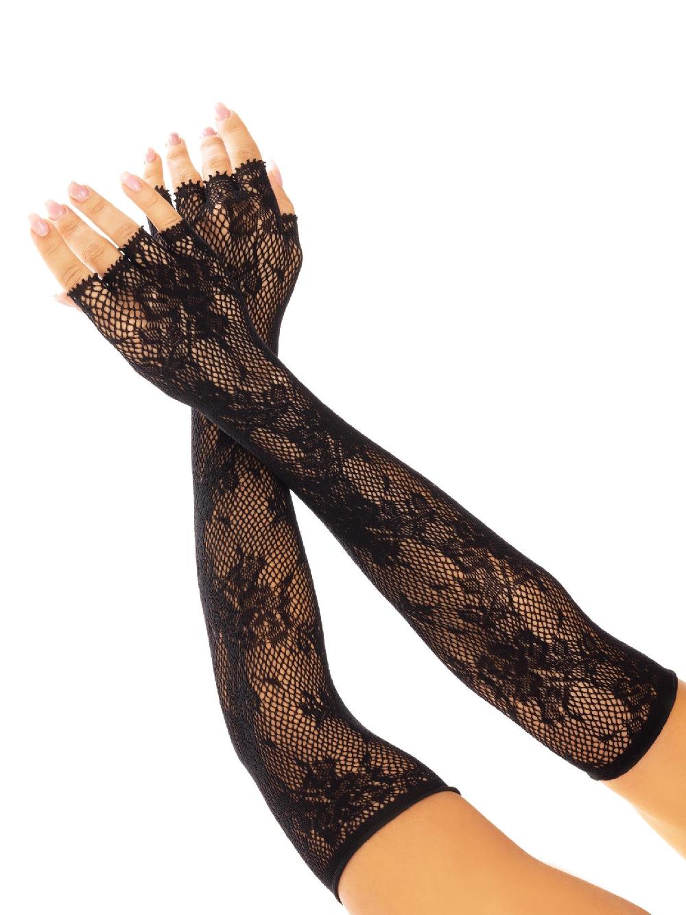 leg avenue Lace Opera Length Fingerless Gloves Black