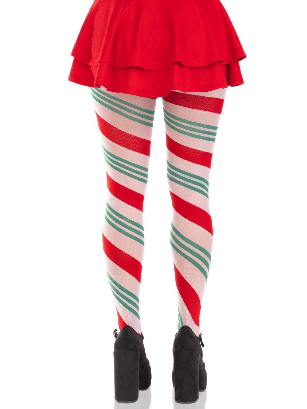 Leg Avenue Lane Holiday Ribbon Striped Tights Green/Red