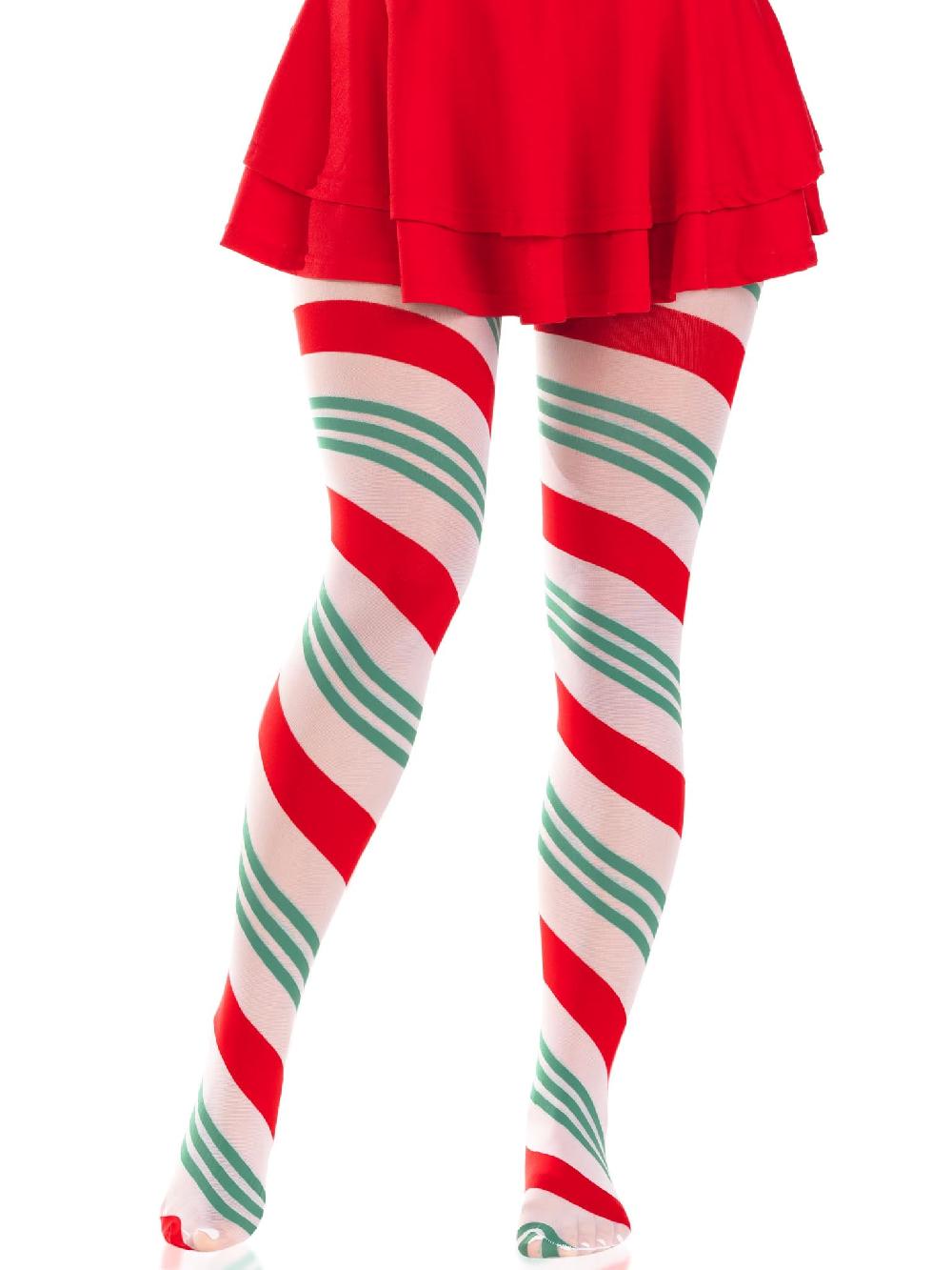 Leg Avenue Lane Holiday Ribbon Striped Tights Green/Red