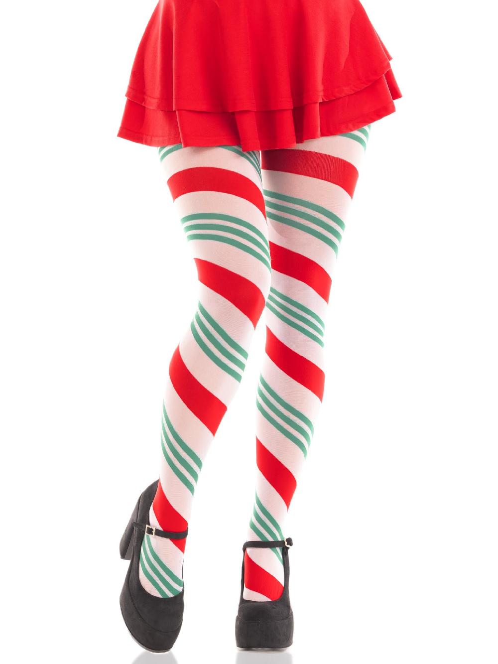 leg avenue Lane Holiday Ribbon Striped Tights Green/Red