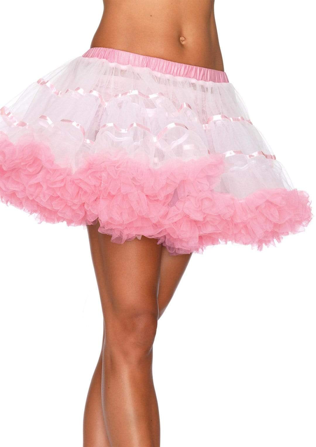 Leg Avenue Layered Satin Striped Tulle Petticoat Skirt Neon Pink/Black