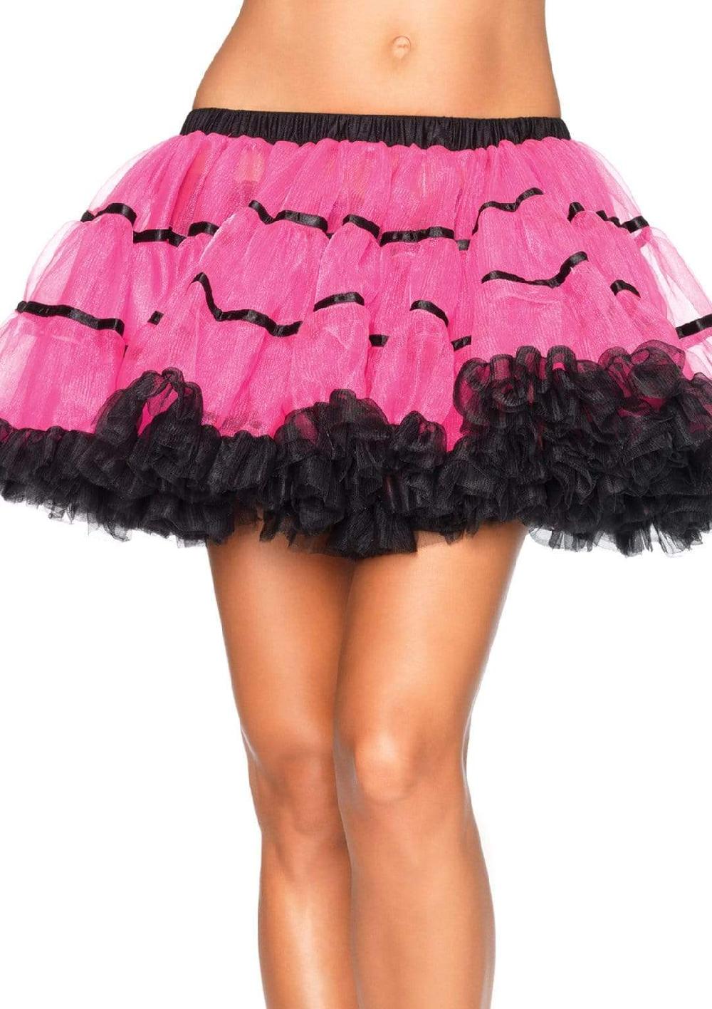 leg avenue Layered Satin Striped Tulle Petticoat Skirt Neon Pink/Black
