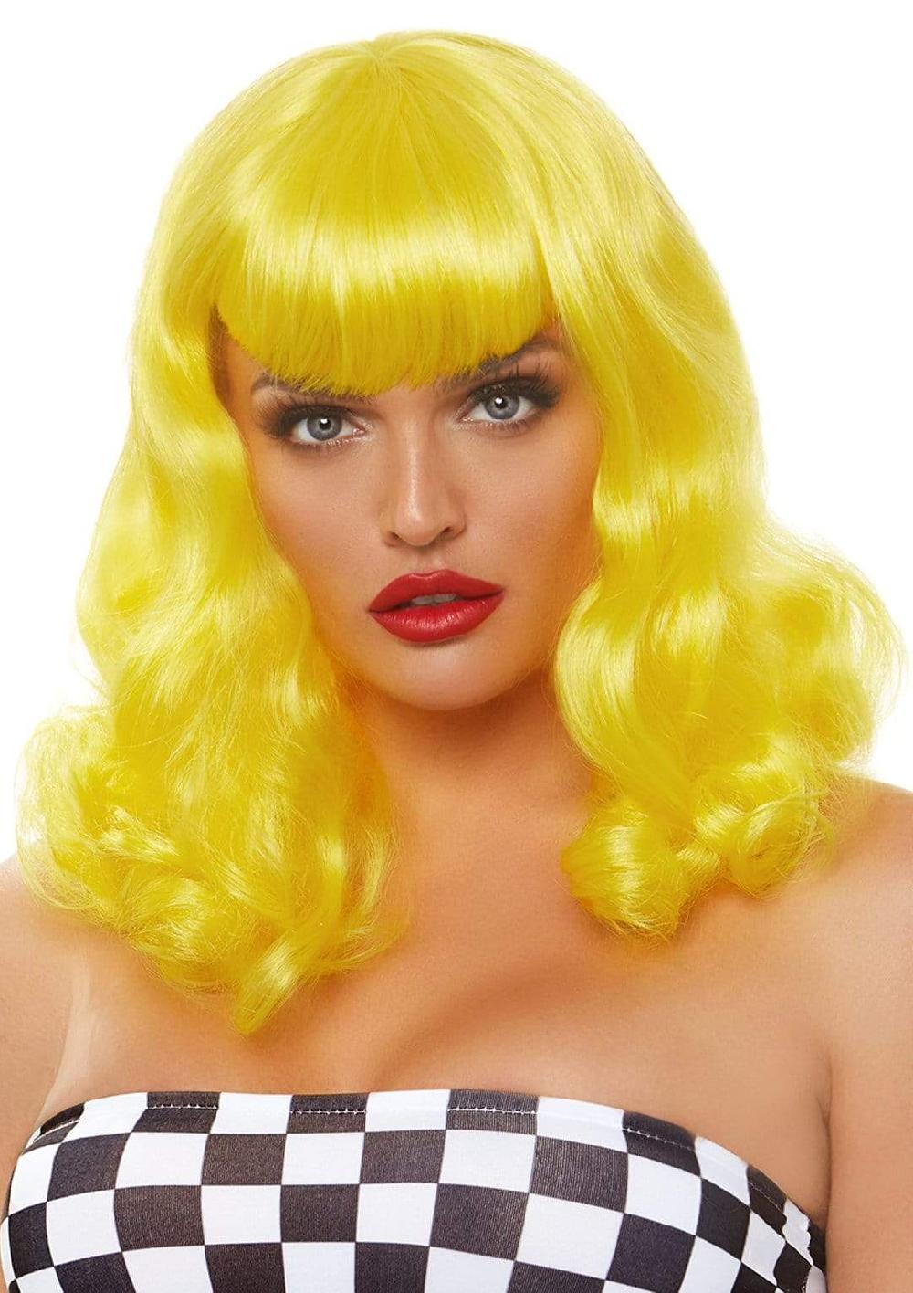 leg avenue 16" Retro Curly Bob Wig Yellow