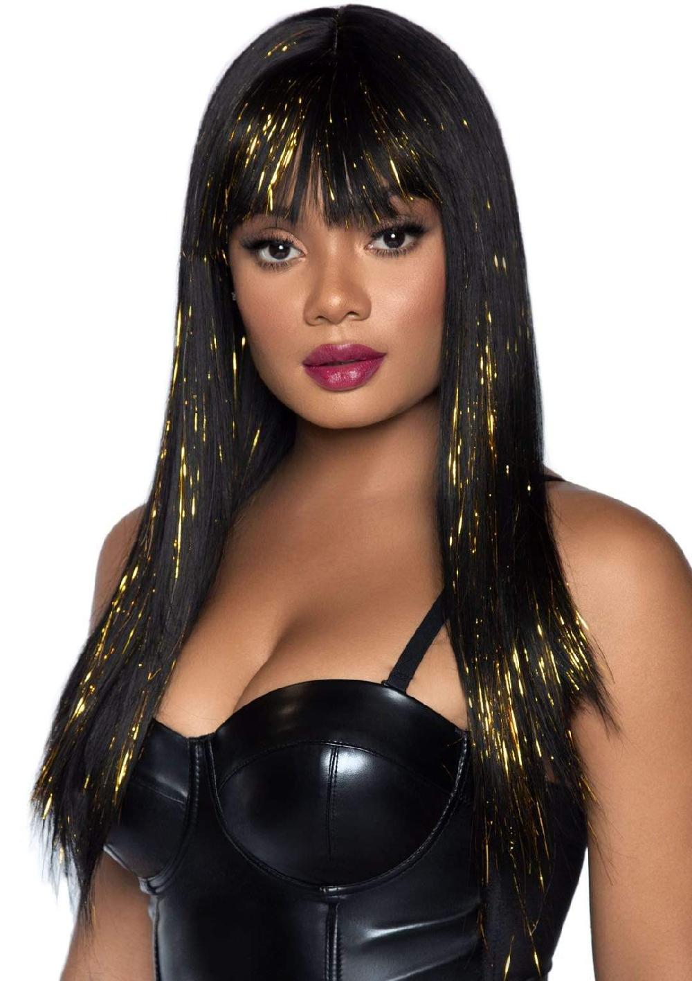 leg avenue 24" Tinsel Wig with Bang Black/Gold