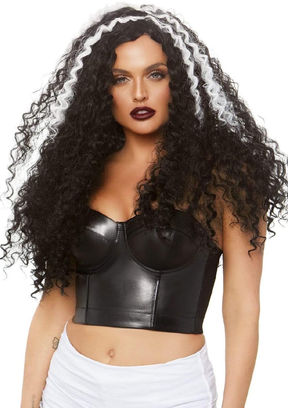 leg avenue 29" Long Curly Wig Black/White