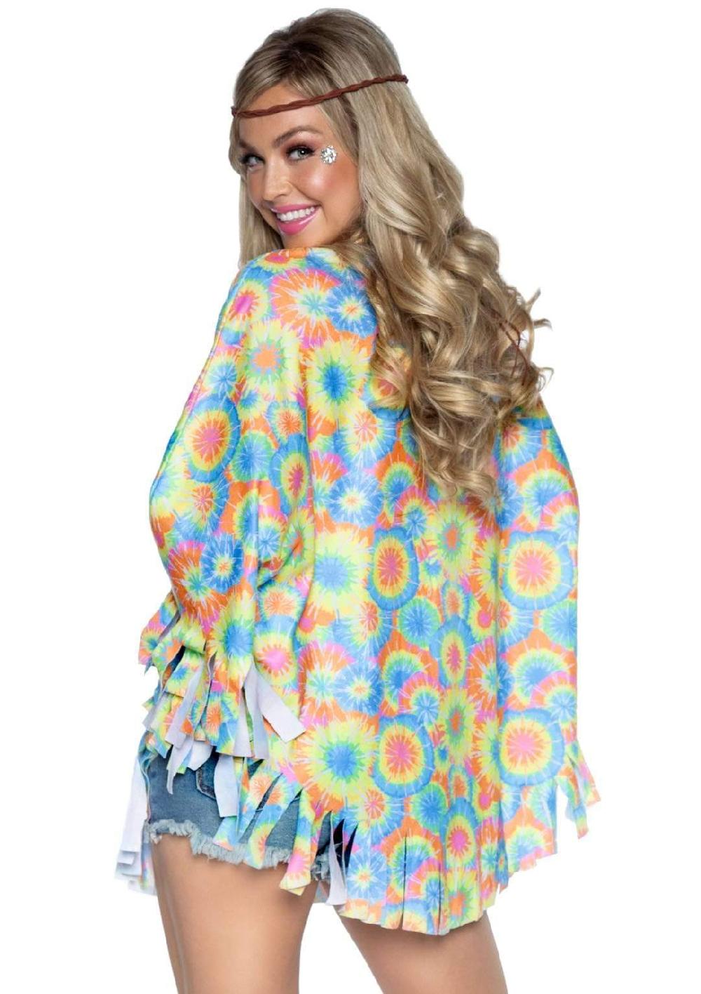 Leg Avenue 70s Hippie Costume Poncho Set Rainbow