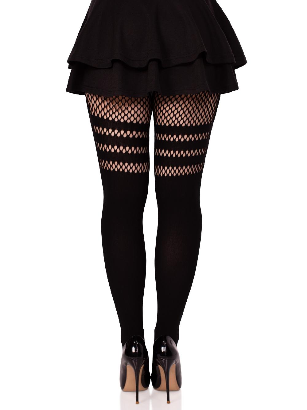 Leg Avenue Ada Tights With Fishnet Accent Black