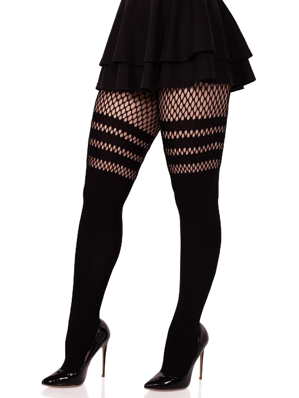 Leg Avenue Ada Tights With Fishnet Accent Black